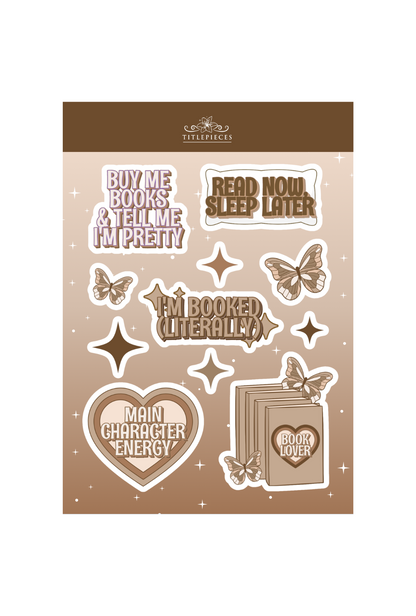 Brown Bookish Energy Sticker Sheet